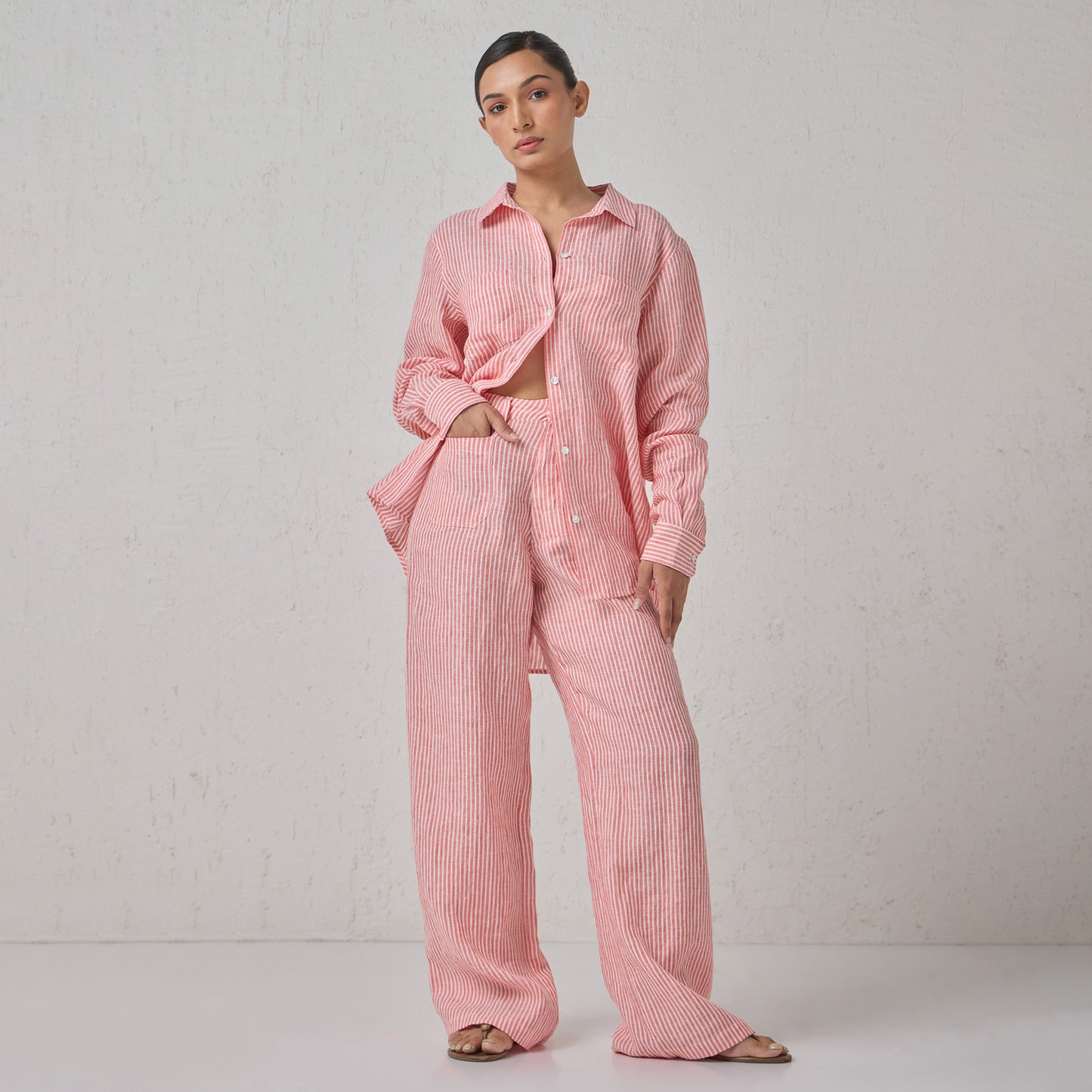 The Boyfriend Linen Co-Ord Set Red and White Stripe