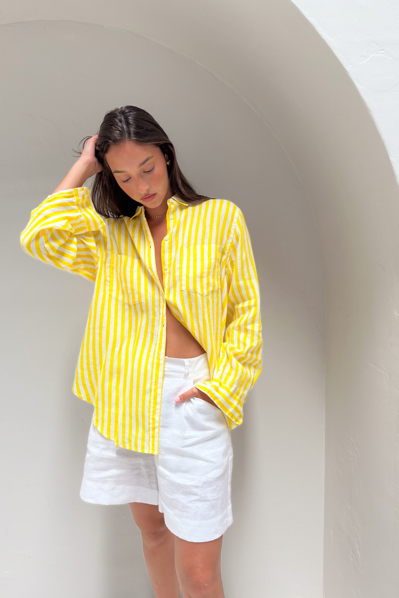 Sun Stripe Boyfriend Linen Shirt