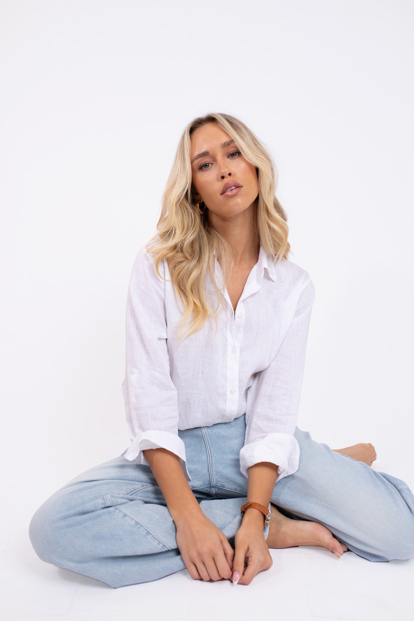 White No Pocket Boyfriend Linen Shirt