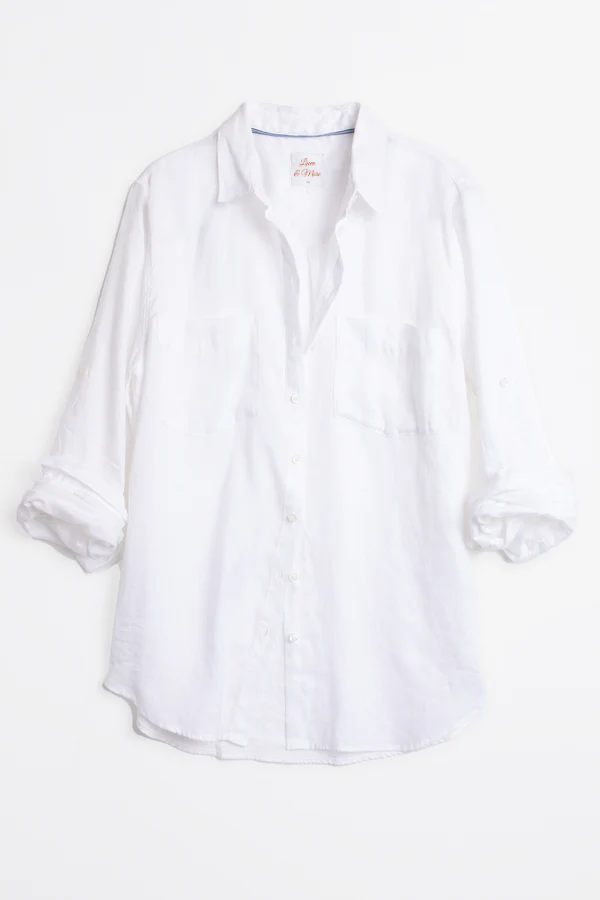 White Two Pocket Boyfriend Linen Shirt