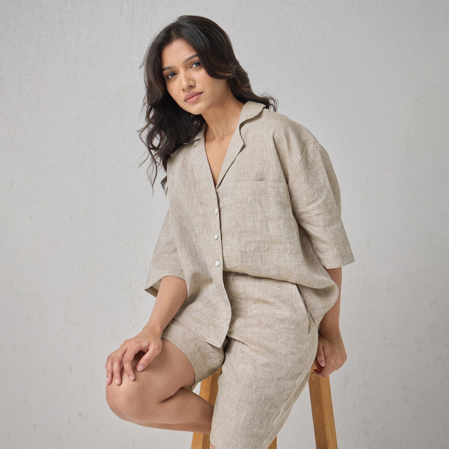 The Boxy Linen Co-Ord Set Natural