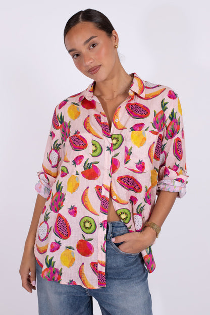 Fruit Bowl Fling Boyfriend Linen Shirt