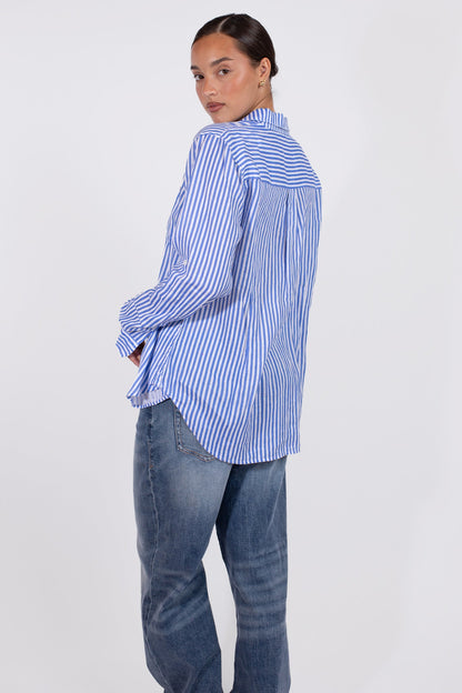 Classic Blue Stripe Boyfriend Linen Shirt
