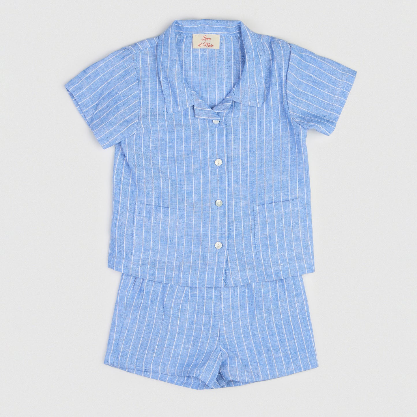 The Buttoned-Shirt Linen Set Blue & White Stripe