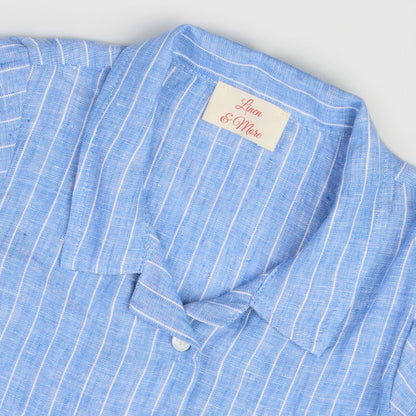 The Buttoned-Shirt Linen Set Blue & White Stripe