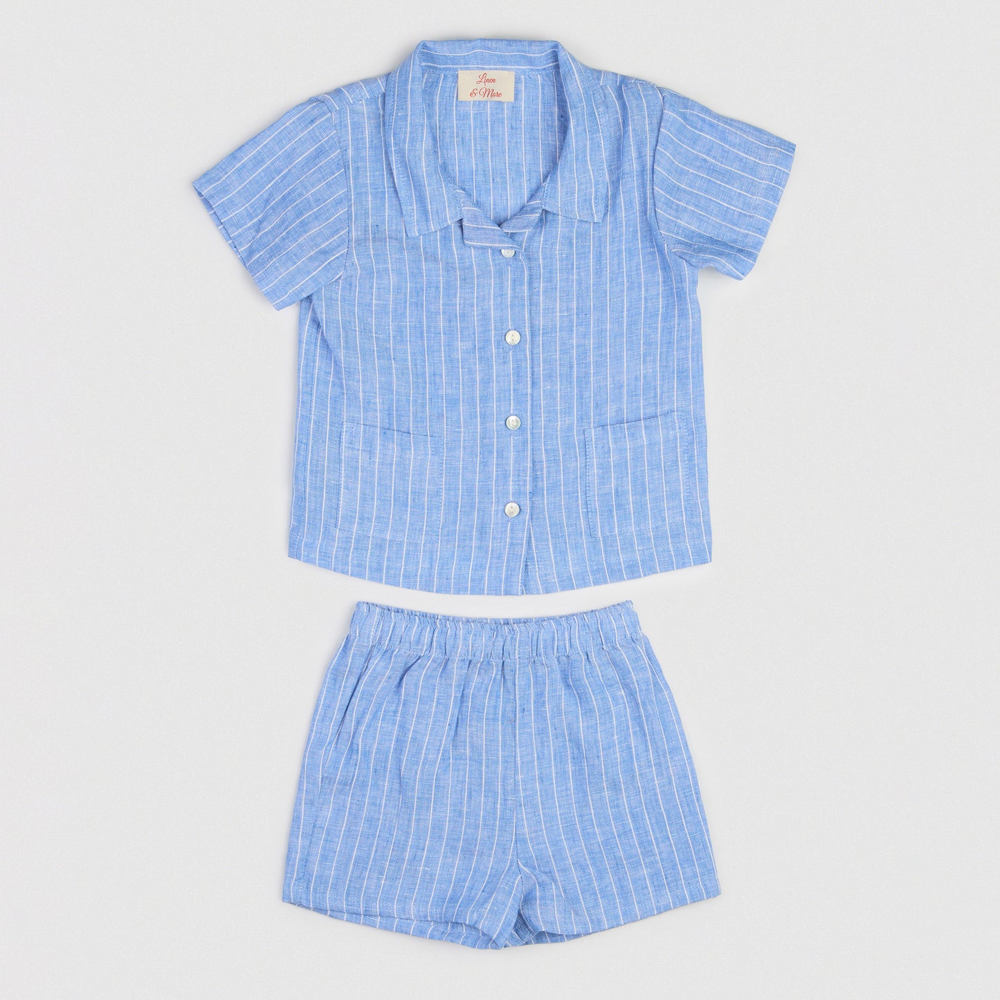 The Buttoned-Shirt Linen Set Blue & White Stripe