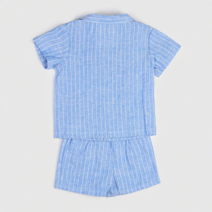 The Buttoned-Shirt Linen Set Blue & White Stripe