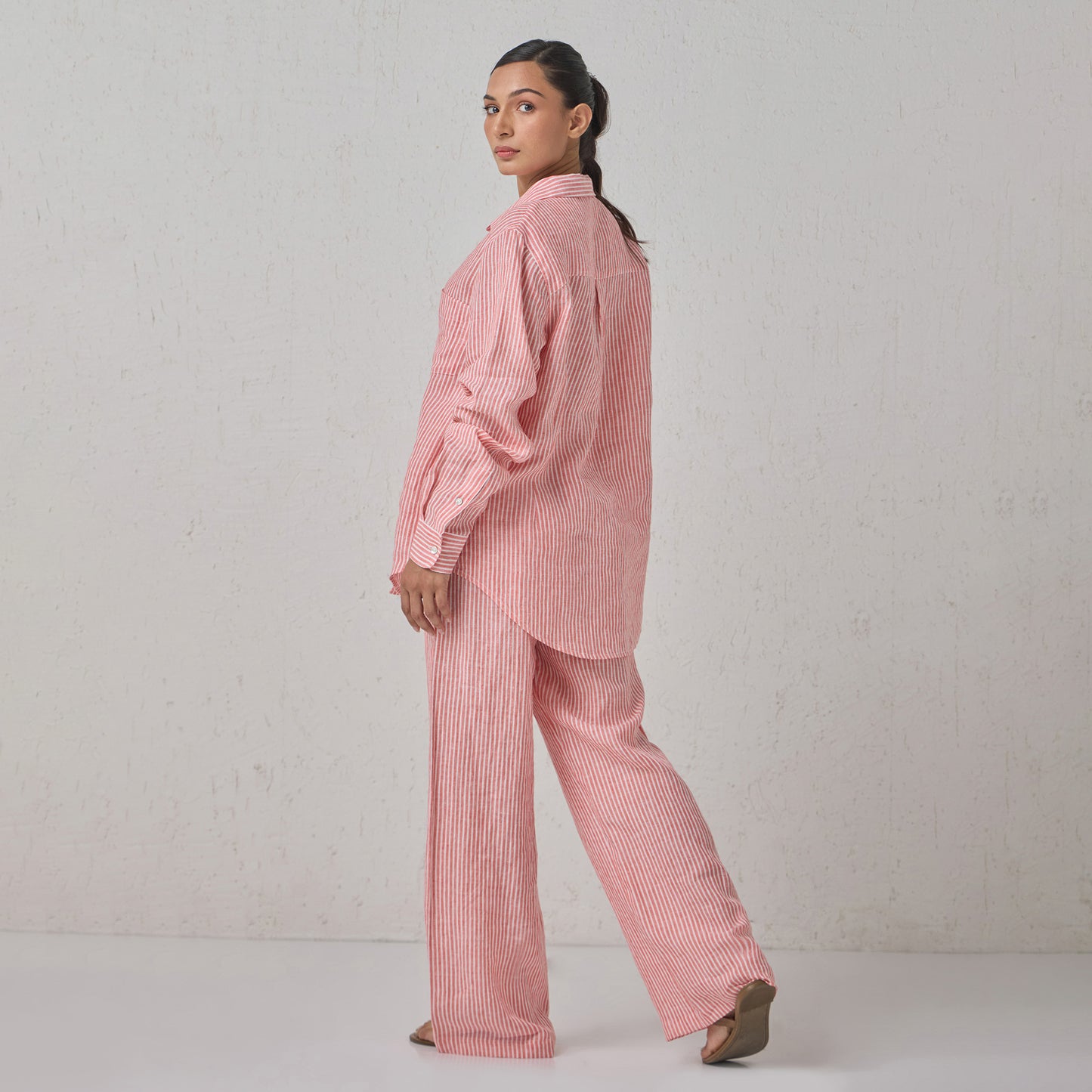 The Boyfriend Linen Co-Ord Set Red and White Stripe