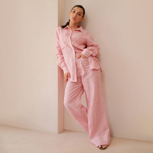 The Boyfriend Linen Co-Ord Set Red and White Stripe