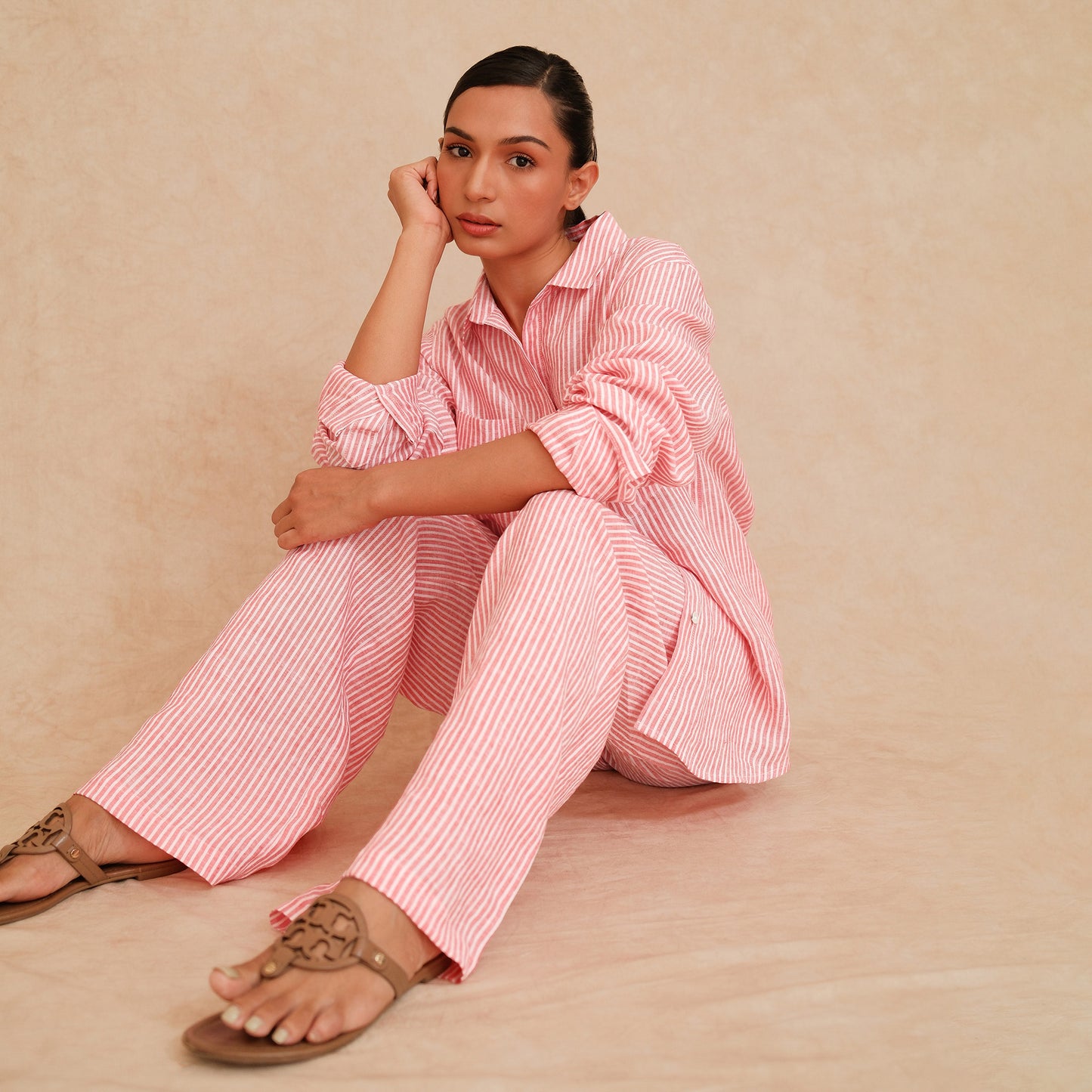 The Boyfriend Linen Co-Ord Set Red and White Stripe