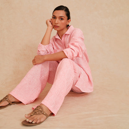 The Boyfriend Linen Co-Ord Set Red and White Stripe