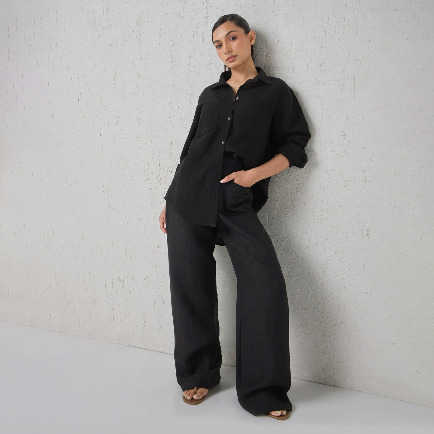 The Boyfriend Linen Co-Ord Set Black