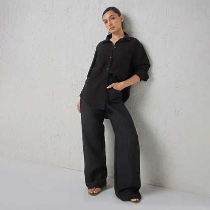 The Boyfriend Linen Co-Ord Set Black