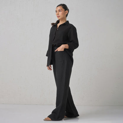 The Boyfriend Linen Co-Ord Set Black