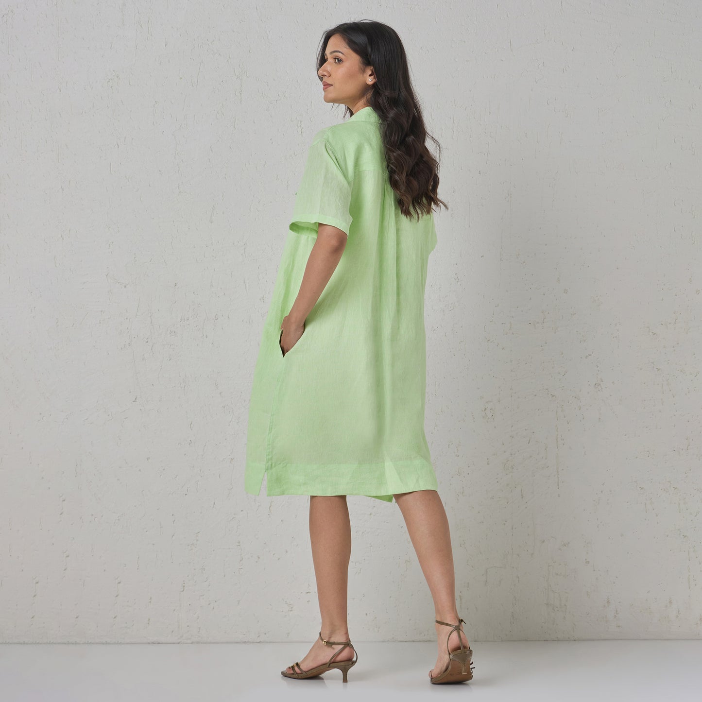 The Linen Shirt Dress Green