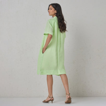 The Linen Shirt Dress Green