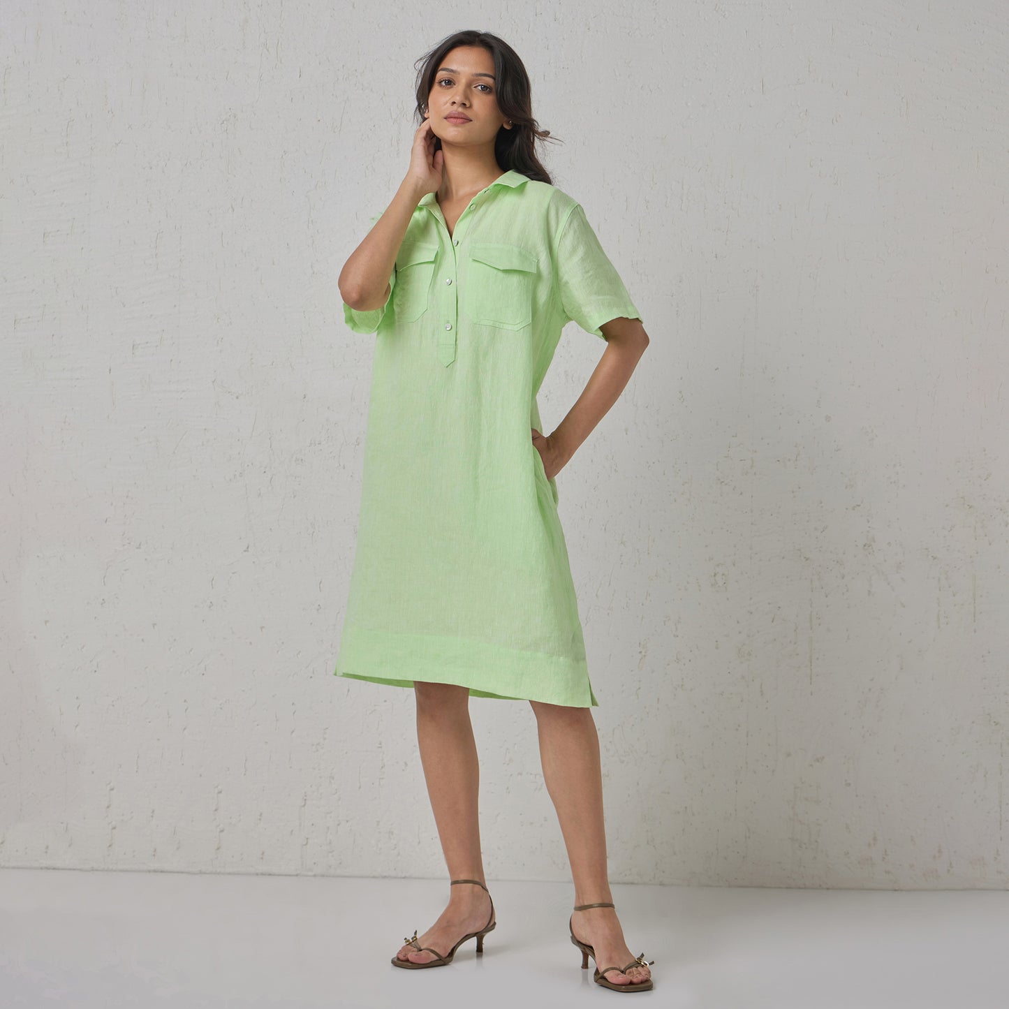 The Linen Shirt Dress Green