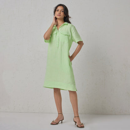 The Linen Shirt Dress Green