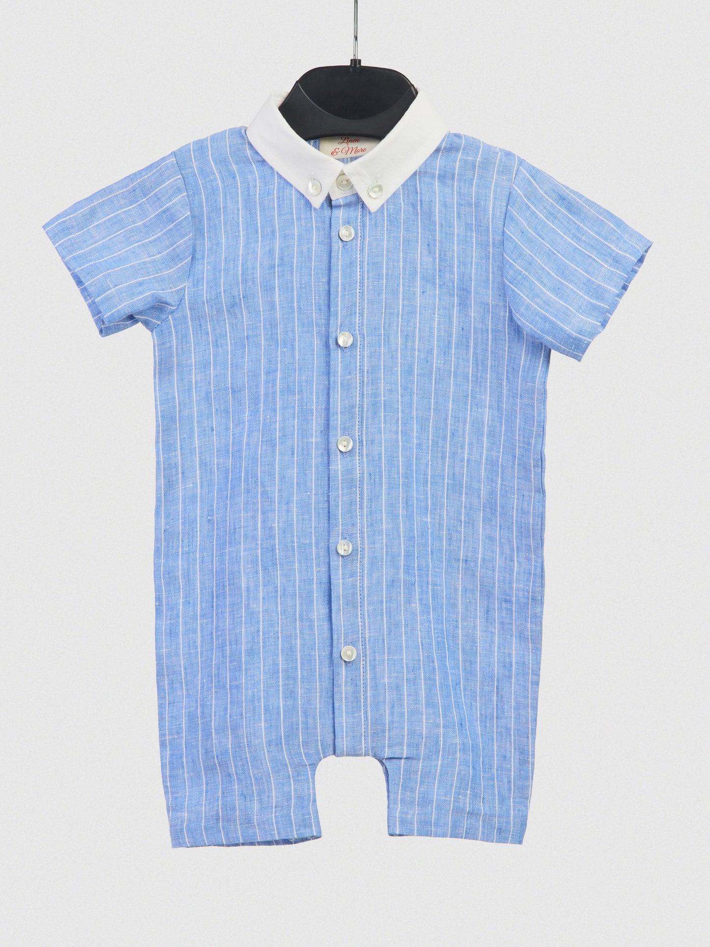 The Classic Shirt-Romper with Contrast Collar Blue & White Stripe
