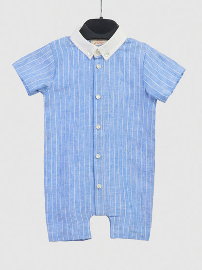 The Classic Shirt-Romper with Contrast Collar Blue & White Stripe