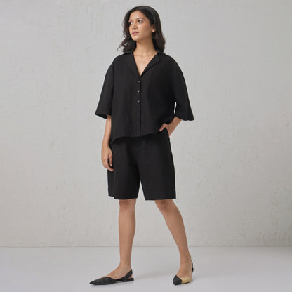 The Boxy Linen Co-Ord Set Black