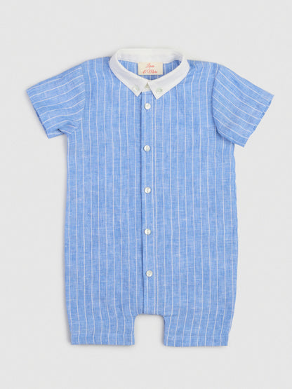 The Classic Shirt-Romper with Contrast Collar Blue & White Stripe