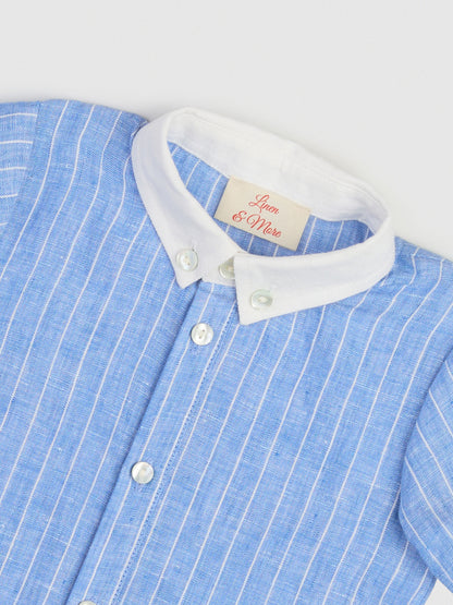 The Classic Shirt-Romper with Contrast Collar Blue & White Stripe