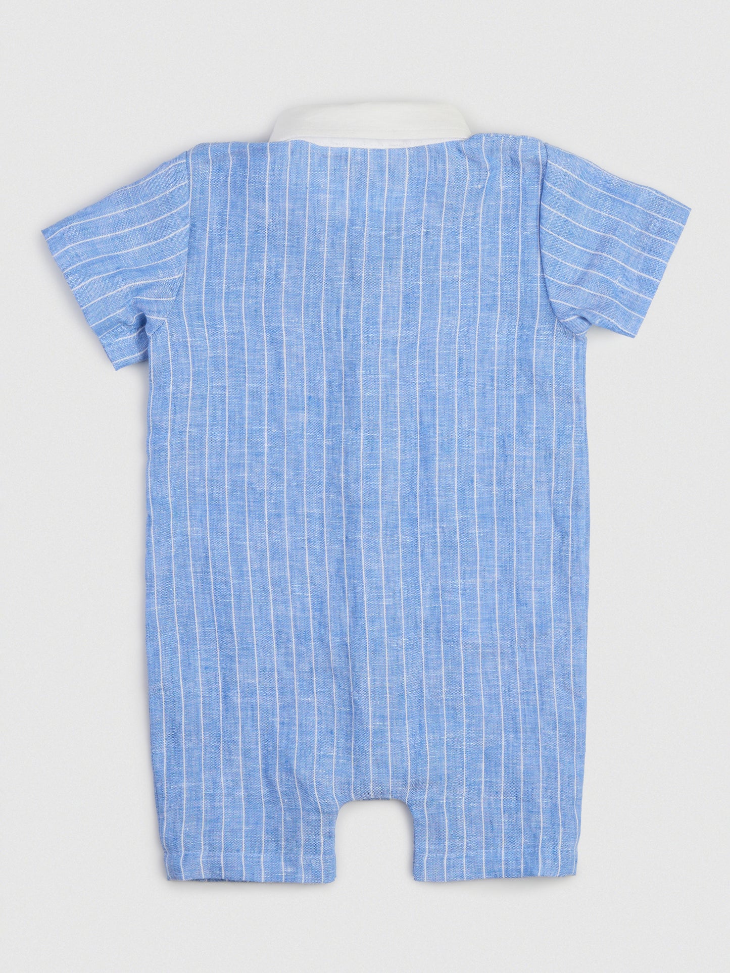 The Classic Shirt-Romper with Contrast Collar Blue & White Stripe