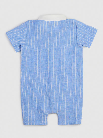 The Classic Shirt-Romper with Contrast Collar Blue & White Stripe