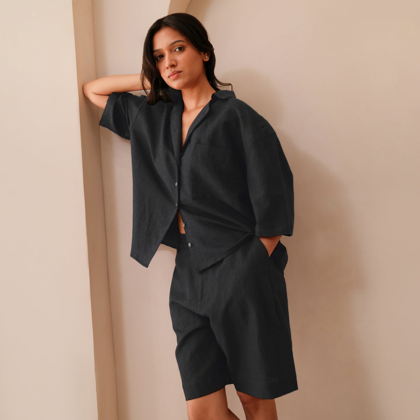The Boxy Linen Co-Ord Set Black