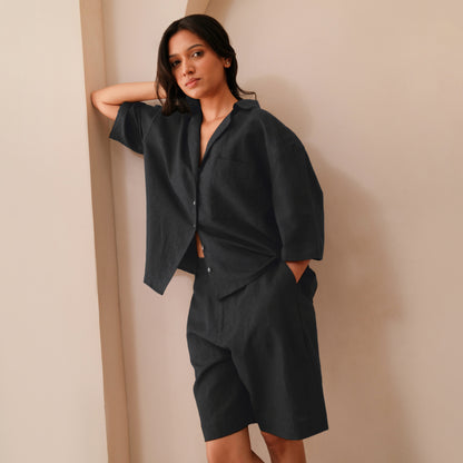 The Boxy Linen Co-Ord Set Black