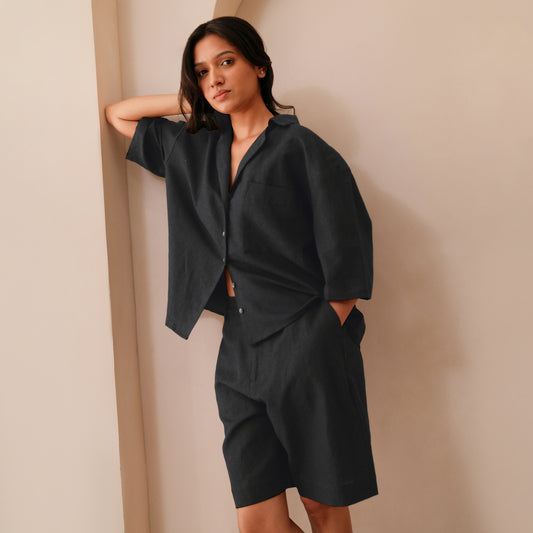 The Boxy Linen Co-Ord Set Black