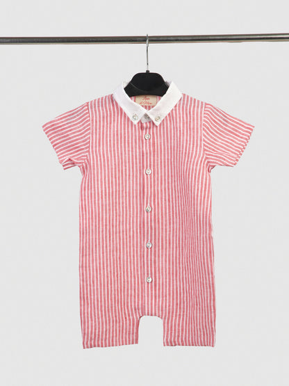 The Classic Shirt-Romper with Contrast Collar Red & White Stripe