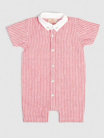 The Classic Shirt-Romper with Contrast Collar Red & White Stripe
