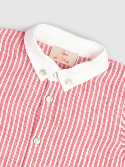The Classic Shirt-Romper with Contrast Collar Red & White Stripe