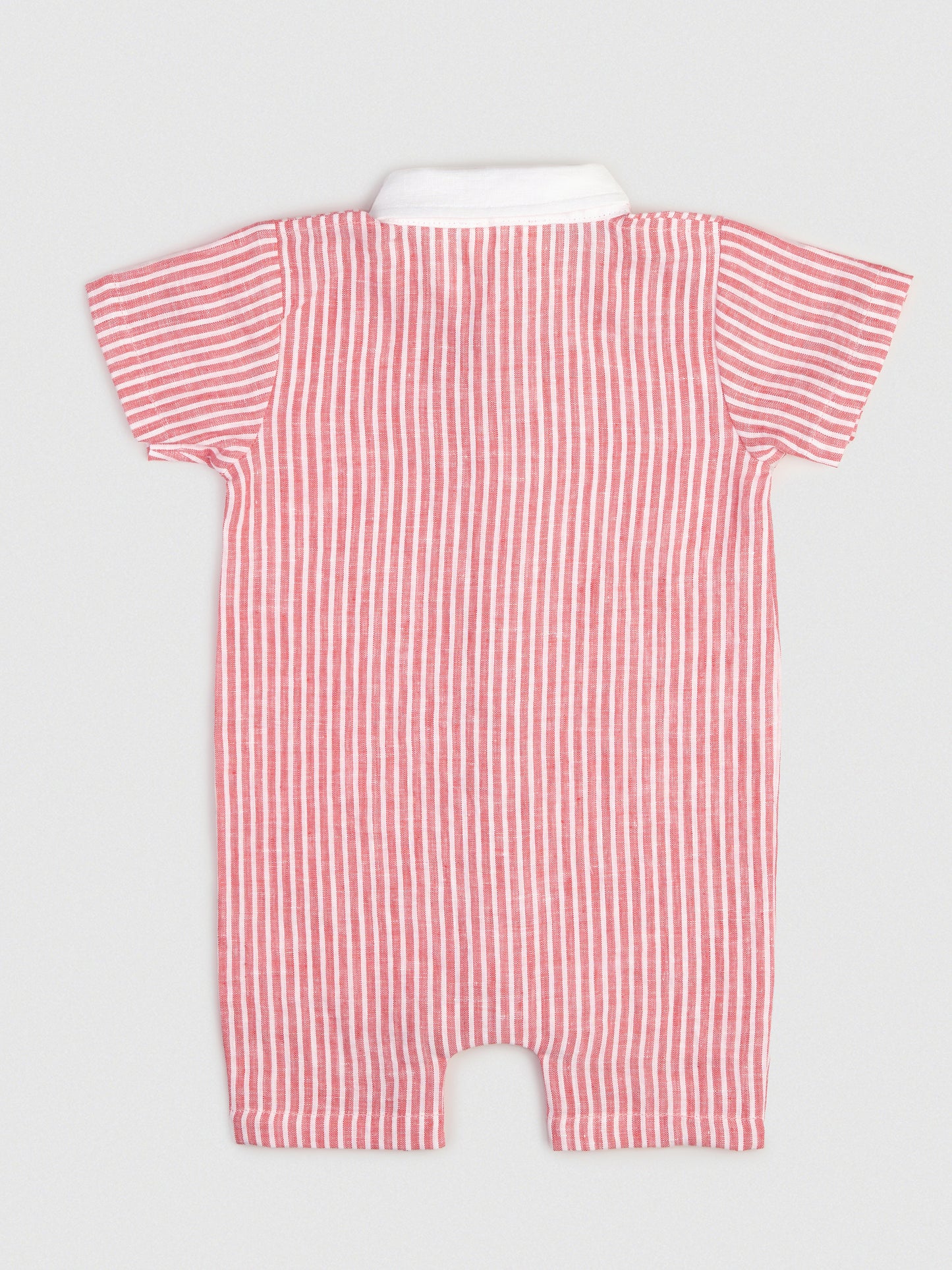 The Classic Shirt-Romper with Contrast Collar Red & White Stripe