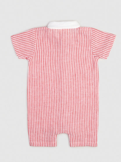 The Classic Shirt-Romper with Contrast Collar Red & White Stripe