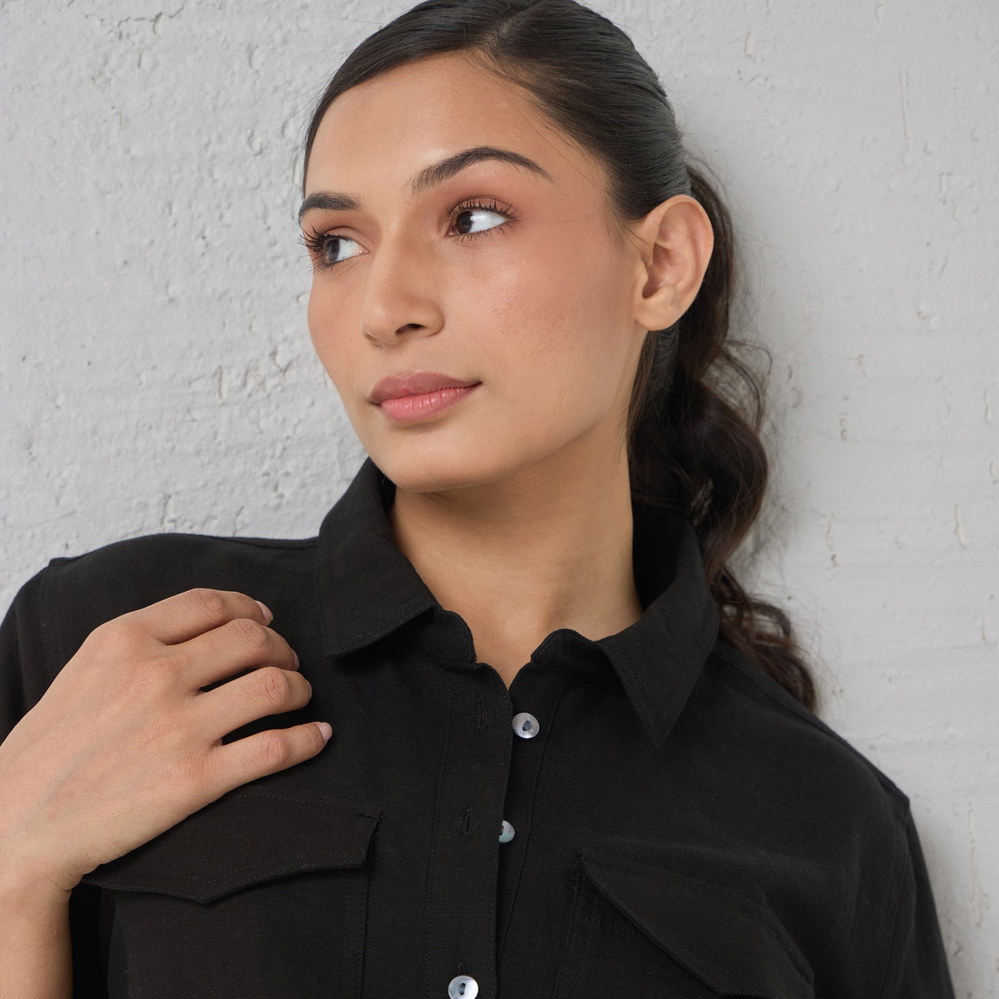 The Linen Shirt Dress Black