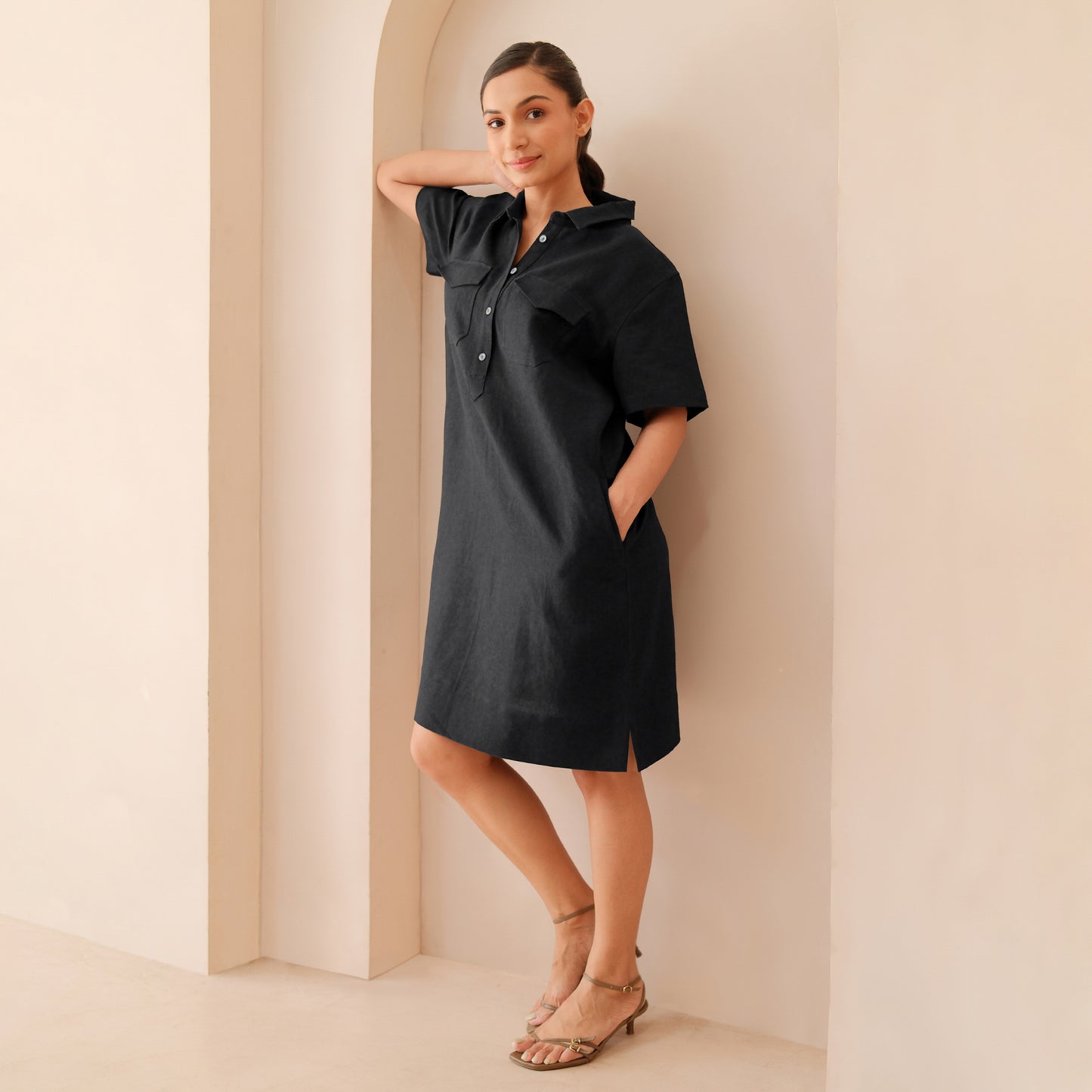 The Linen Shirt Dress Black