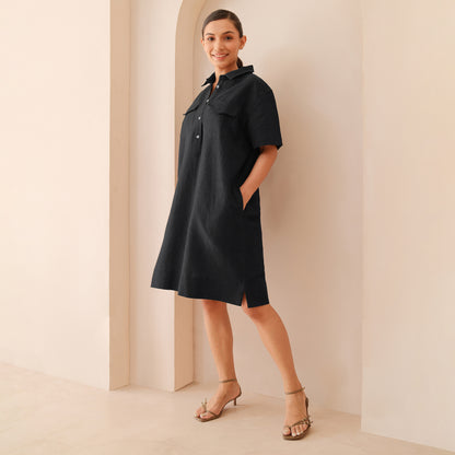 The Linen Shirt Dress Black