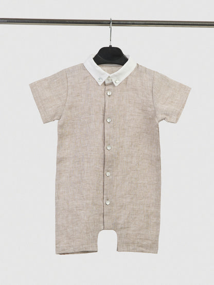 The Classic Shirt-Romper with Contrast Collar Natural
