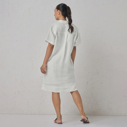 The Linen Shirt Dress White