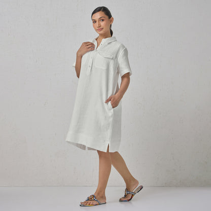 The Linen Shirt Dress White