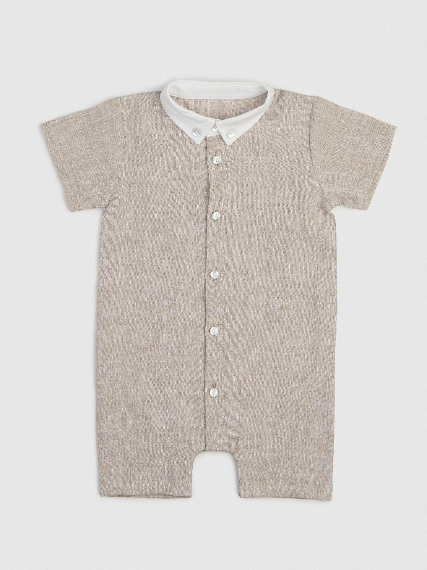 The Classic Shirt-Romper with Contrast Collar Natural