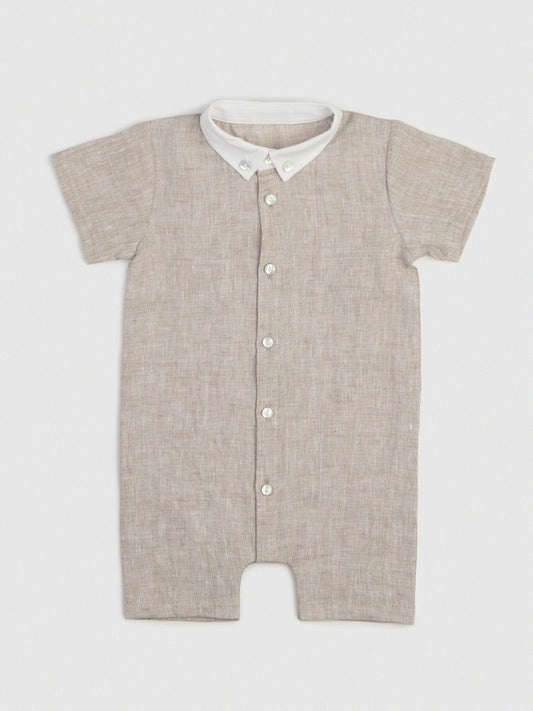 The Classic Shirt-Romper with Contrast Collar Natural