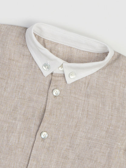 The Classic Shirt-Romper with Contrast Collar Natural