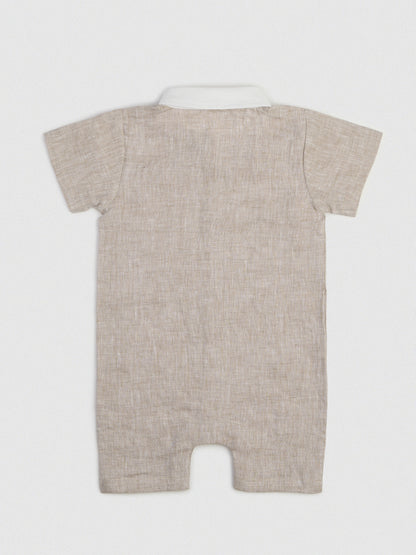 The Classic Shirt-Romper with Contrast Collar Natural