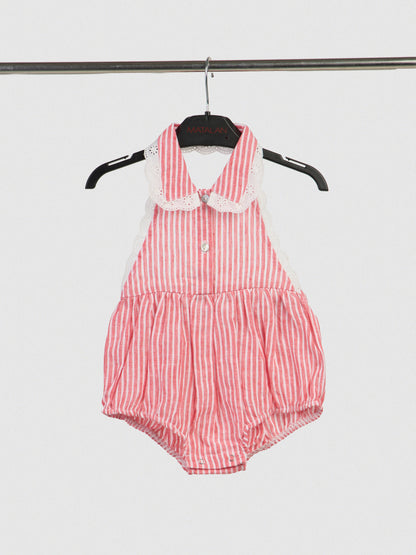 The Halter Romper Red & White Stripe