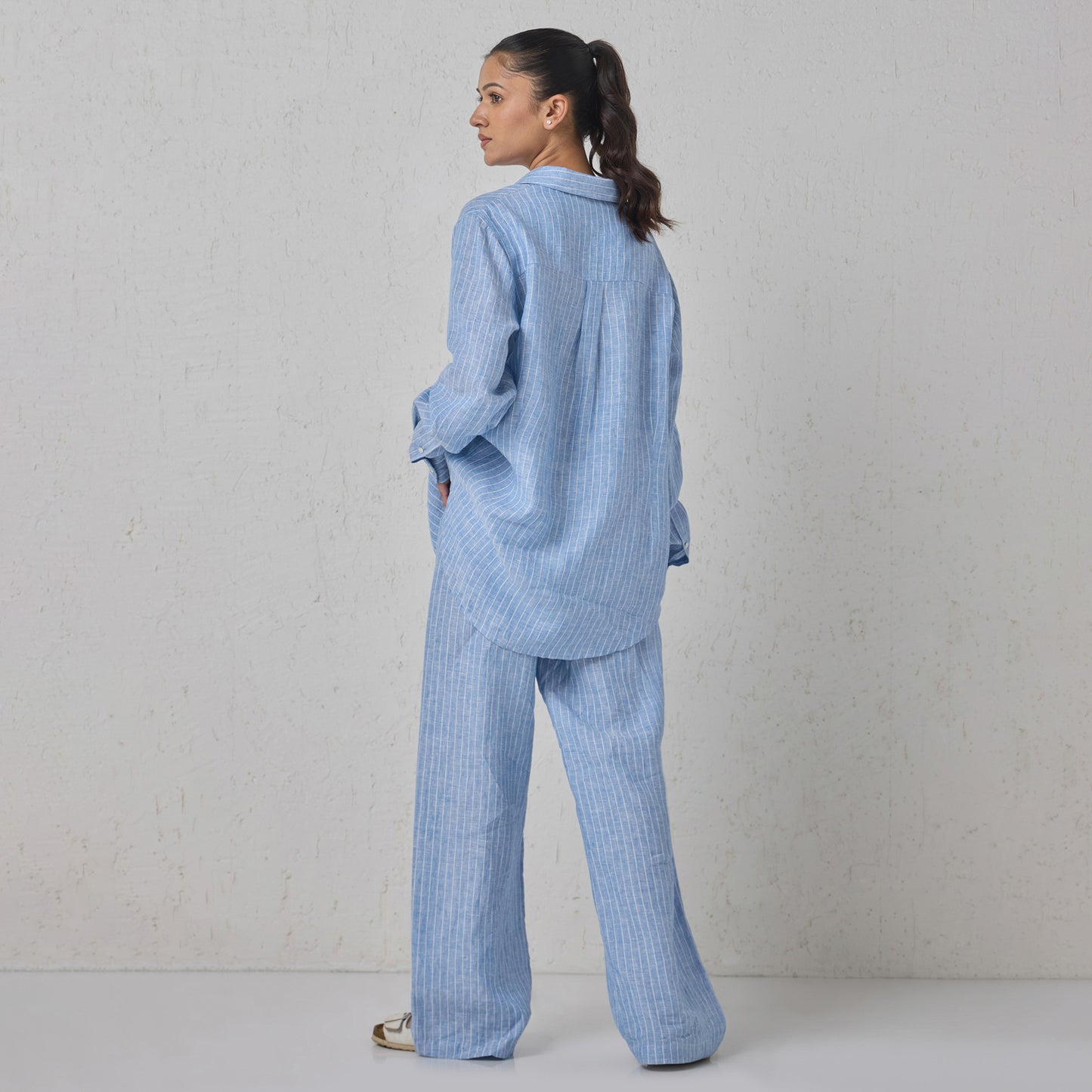 The Boyfriend Linen Co-Ord Set Blue and White Stripe