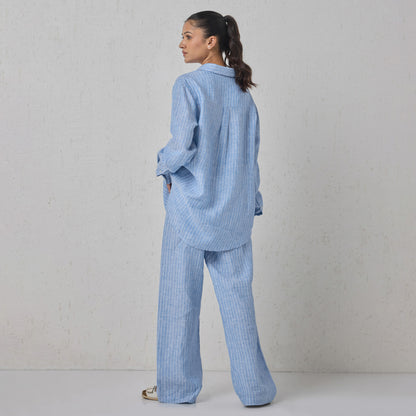 The Boyfriend Linen Co-Ord Set Blue and White Stripe